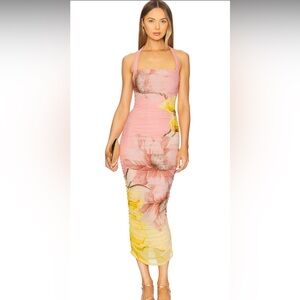 AFRM Revolve Pink and Yellow Floral Midi Dress